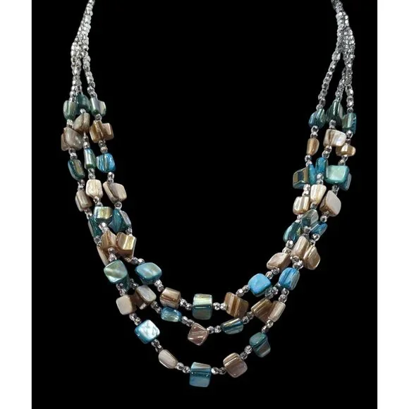 Mermaidcore Blue And Silver Tone Layered Shell Beaded Necklace - Picture 2 of 6